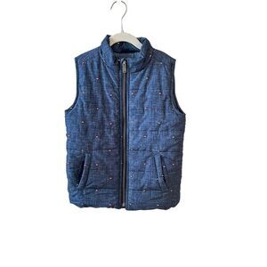 Tommy Hilfiger Puffer Vest Boys Size 6 Blue Logo Pockets Zip All over Logos